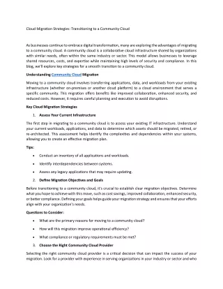 Cloud Migration Strategies Transitioning to a Community Cloud