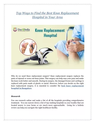 Top Ways to Find the Best Knee Replacement Hospital in Your Area