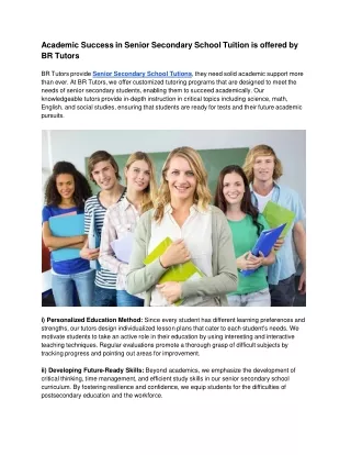 Academic Success in Senior Secondary School Tuition is offered by BR Tutors