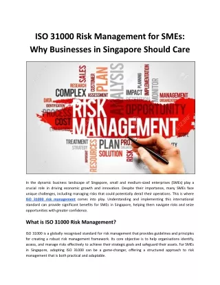ISO 31000 Risk Management for SMEs: Why Businesses in Singapore Should Care