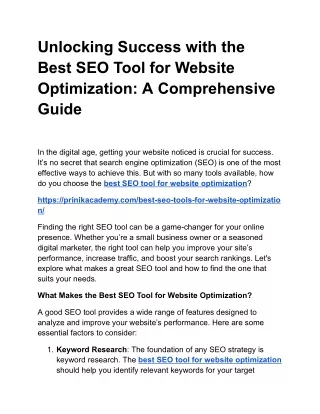 Unlocking Success with the Best SEO Tool for Website Optimization: A Guide