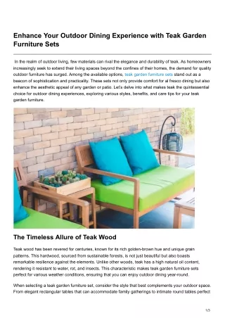 Enhance Your Outdoor Dining Experience with Teak Garden Furniture Sets