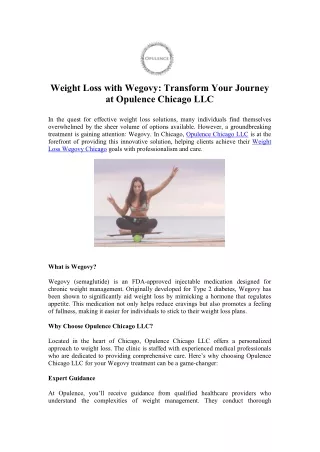 You Must Know About Wegovy, a New Weight Loss Drug in Chicago