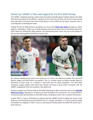 World Cup USMNT in Talks with England for Pre FIFA 2026 Friendly