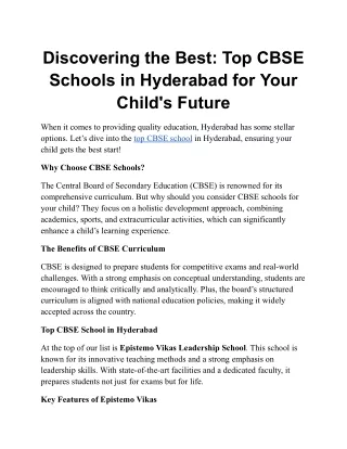 Discovering the Best_ Top CBSE Schools in Hyderabad for Your Child's Future