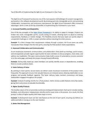Top 10 Benefits of Implementing the Agile Scrum Framework in Your Team