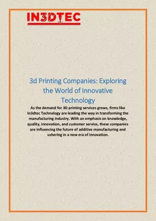 3d Printing Companies: Exploring the World of Innovative Technology