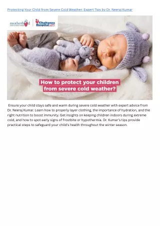 Protecting Your Child from Severe Cold Weather Expert Tips by Dr. Neeraj Kumar