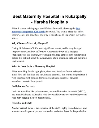 Best Maternity Hospital in Kukatpally - Harsha Hospitals