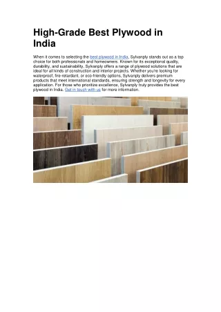High-Grade Best Plywood in India