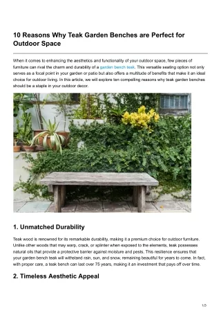 10 Reasons Why Teak Garden Benches are Perfect for Outdoor Space