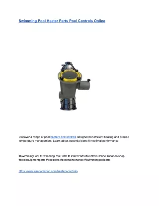 Swimming Pool Heater Parts Pool Controls Online