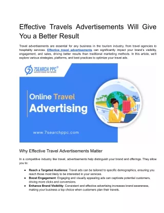 Effective Travels Advertisements Will Give You a Better Result