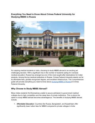 Why Crimea Federal University is a top choice for studying MBBS in Russia.