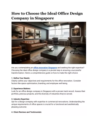 How to Choose the Ideal Office Design Company in Singapore