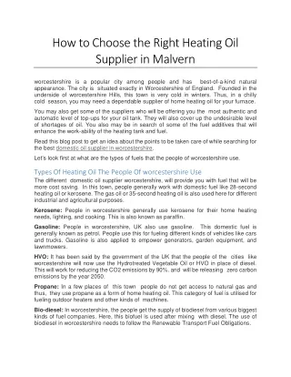 How to Choose the Right Heating Oil Supplier in Malvern