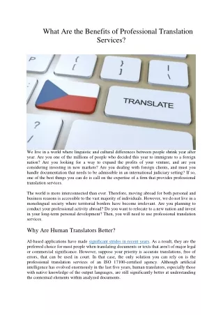 What Are the Benefits of Professional Translation Services