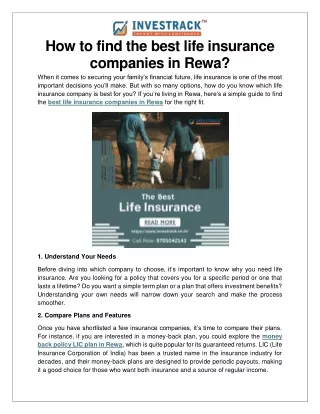 Best life insurance companies in Rewa