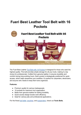 Fueri Best Leather Tool Belt with 16 Pocket