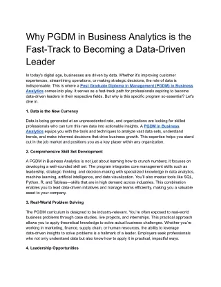 Why PGDM in Business Analytics is the Fast-Track to Becoming a Data-Driven Leader