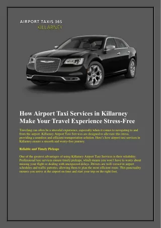 How Airport Taxi Services in Killarney Make Your Travel Experience Stress