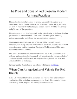 The Pros and Cons of Red Diesel in Modern Farming Practices