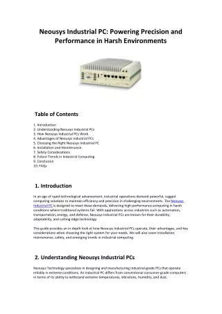 Neousys Industrial PC Powering Precision and Performance in Harsh Environments