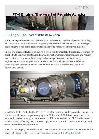 PT-6 Engine The Heart of Reliable Aviation