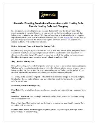 StoreA2z  Elevating Comfort and Convenience with Heating Pads, Electric Heating Pads, and Chopping