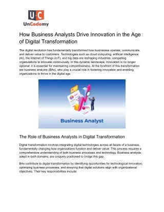 How Business Analysts Drive Innovation in the Age of Digital Transformation