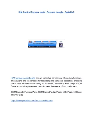 ICM Control Furnace parts _ Furnace boards - PartsHnC