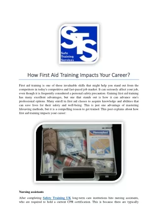 How First Aid Training Impacts Your Career