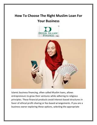 How To Choose The Right Muslim Loan For Your Business  Islamic business financin