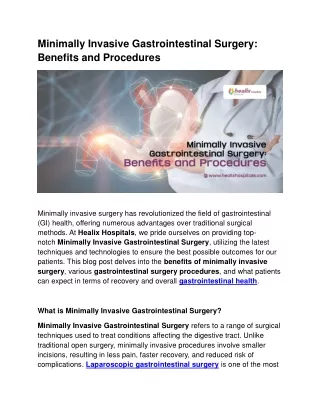 Minimally Invasive Gastrointestinal Surgery: Benefits and Procedures