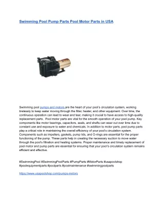 Swimming Pool Pump Parts Pool Motor Parts in USA