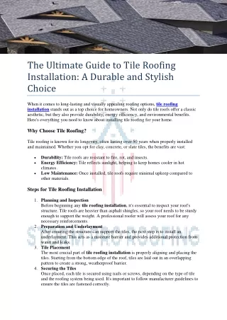 The Ultimate Guide to Tile Roofing Installation
