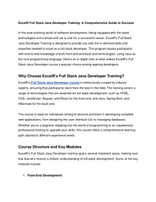 Full Stack Java Developer Training