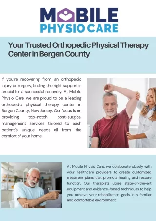 Your Trusted Orthopedic Physical Therapy Center in Bergen County