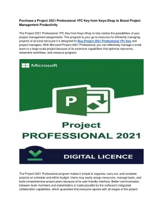 Purchase a Project 2021 Professional 1PC Key from Keys-Shop to Boost Project Management Productivity