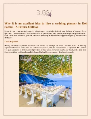 Why it is an excellent idea to hire a wedding planner in Koh Samui – A Precise Outlook