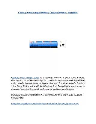 Century Pool Pumps Motors _ Century Motors - PartsHnC