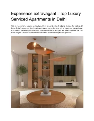 Experience extravagant : Top Luxury Serviced Apartments in Delhi