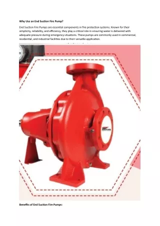 Why Use an End Suction Fire Pump in UAE