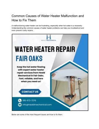 Common Causes of Water Heater Malfunction and How to Fix Them