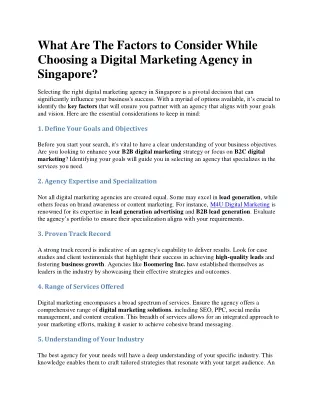What Are The Factors to Consider While Choosing a Digital Marketing Agency in Singapore