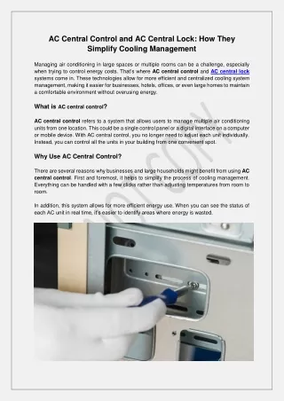 AC Central Control and AC Central Lock How They Simplify Cooling Management