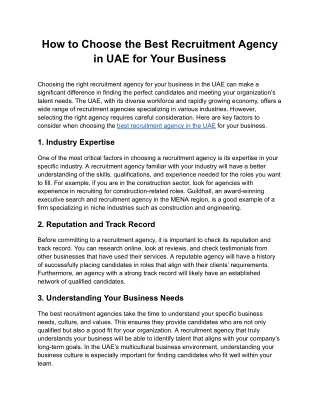 Your Guide to Finding the Best Recruitment Agency in the UAE