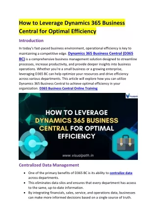 Dynamics Business Central Course Hyderabad | D365 Business Central Training