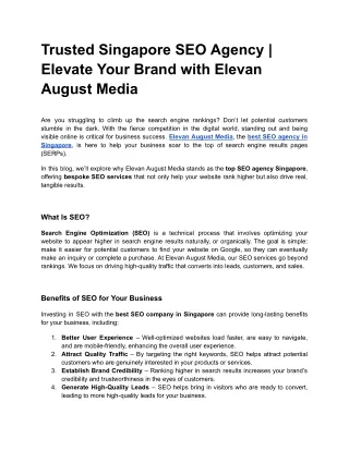 Trusted Singapore SEO Agency | Elevate Your Brand with Elevan August Media