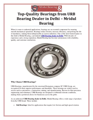 Top URB Bearing Dealer in Delhi | Reliable Bearing Solutions